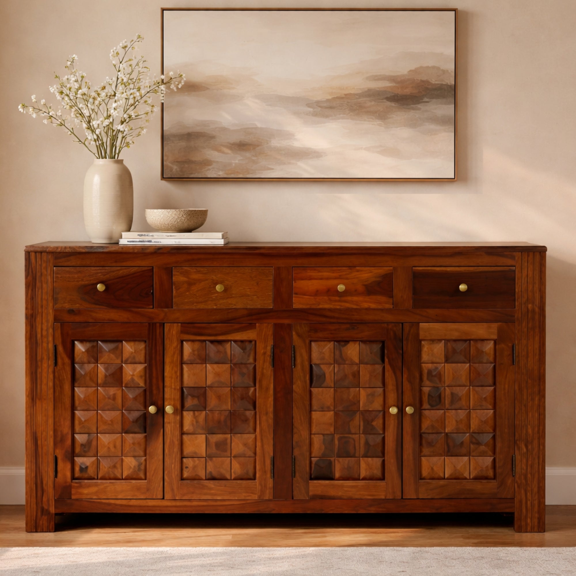 Diamond 4 Door Multiunit – Solid Wood Storage Unit with Drawers & Shelves