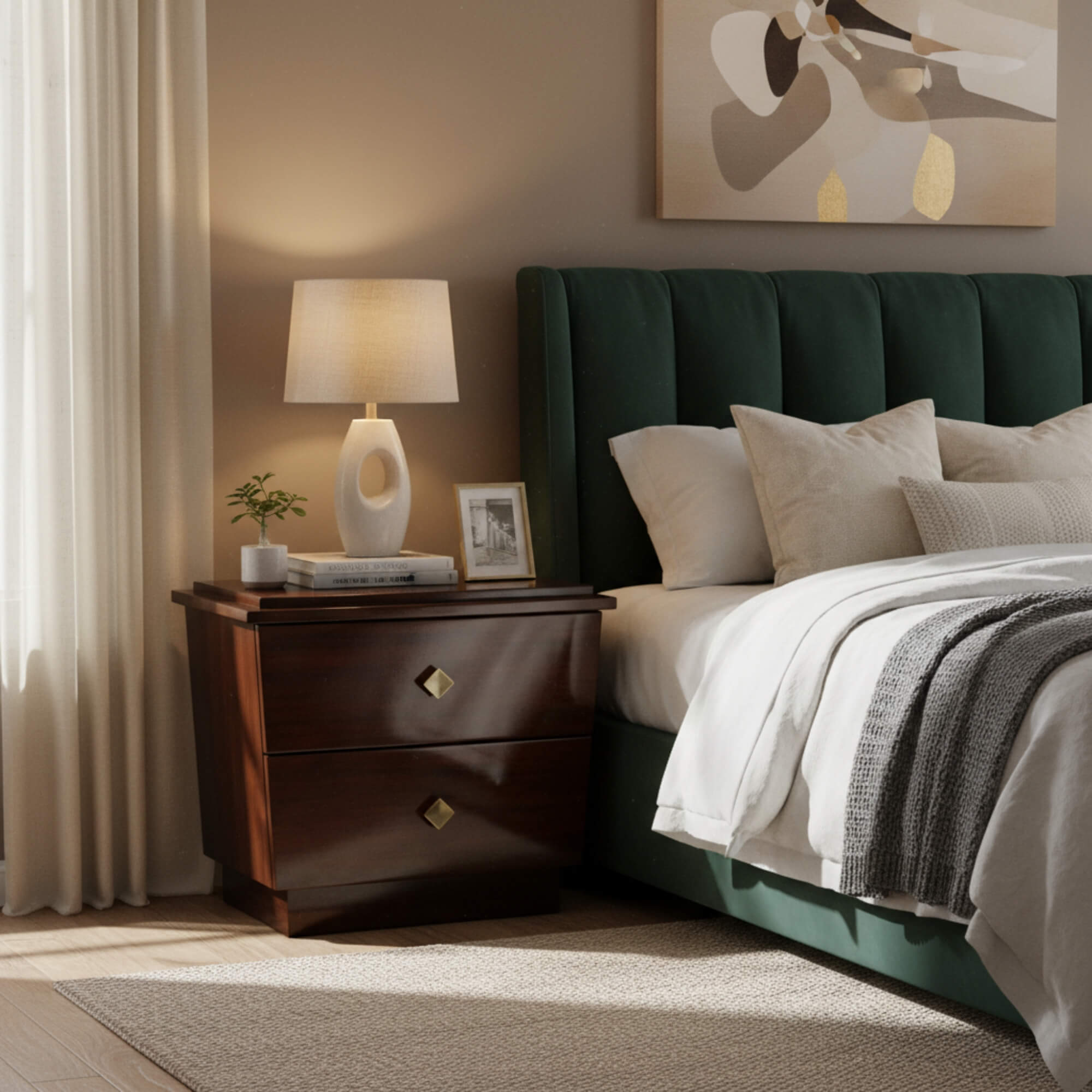 Tucain Night Stand – Sleek Geometry with Timeless Wooden Charm