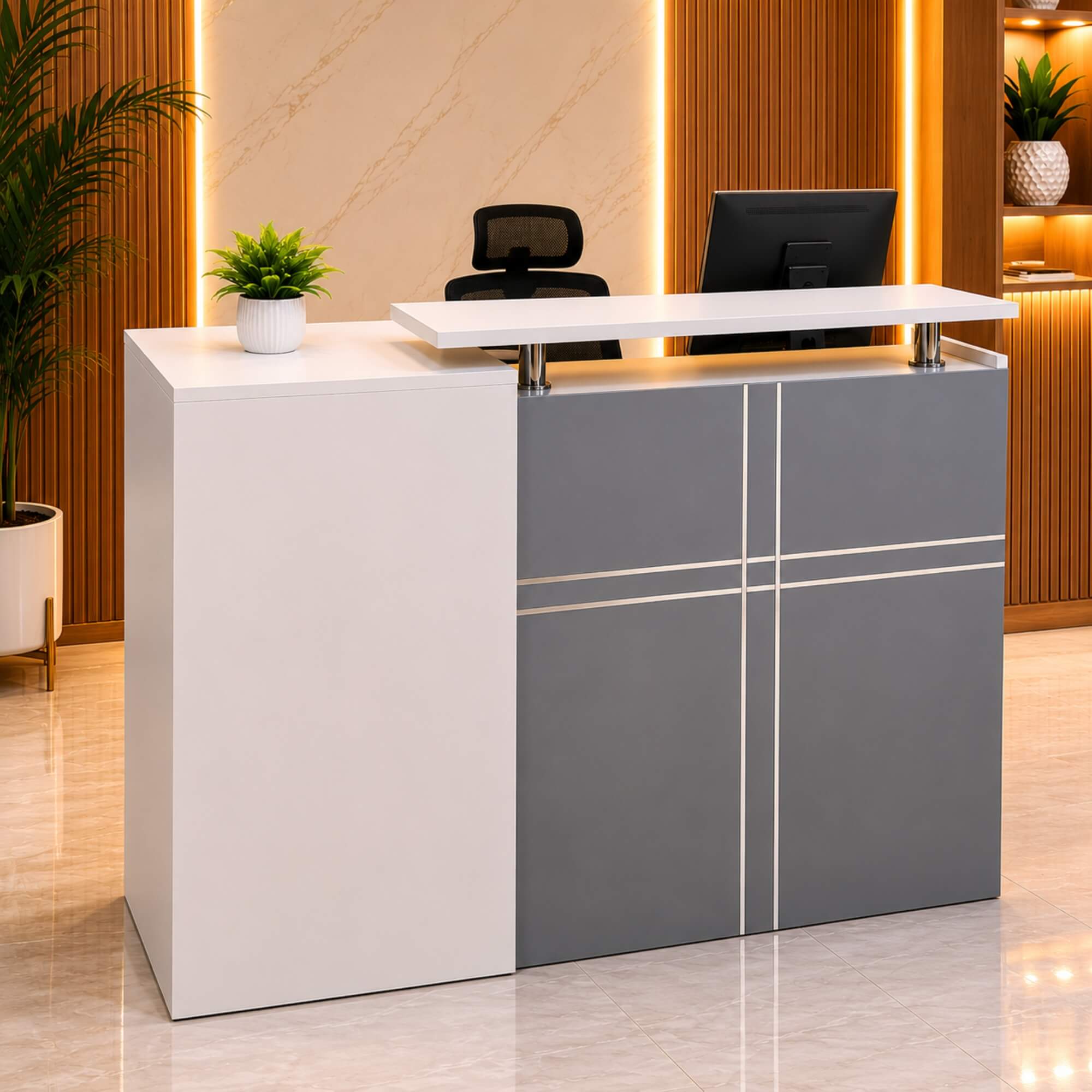 Presume Reception Table- Modern Dual-Tone Office Reception Desk with Storage