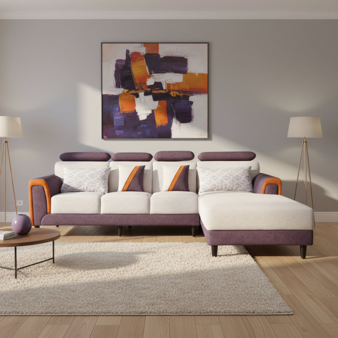 Zikara Modern Grey L Shape Sofa with Adjustable Headrest â€“ Best Sofa for Large L