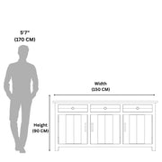 Measurement chart showing a person next to a piece of furniture with dimensions labeled.