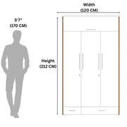 Measurement chart showing a wardrobe with dimensions and a person for scale.