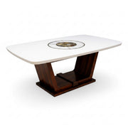 Manchester marble dining table, angled view