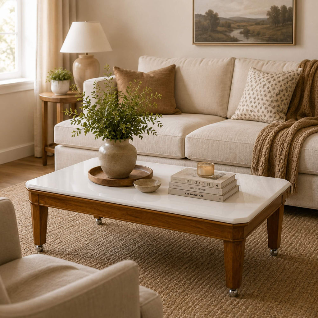 Flavie Coffee Table With Polyster Marble Top- Modern Elegance for Everyday Living