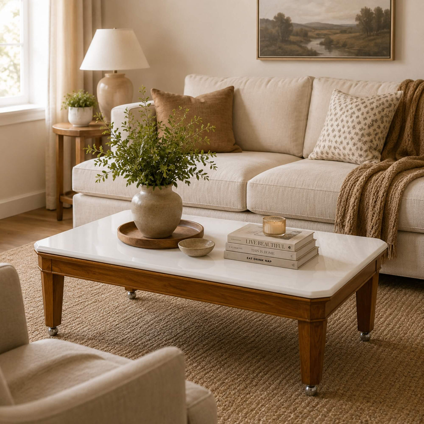 Flavie Coffee Table With Polyster Marble Top- Modern Elegance for Everyday Living