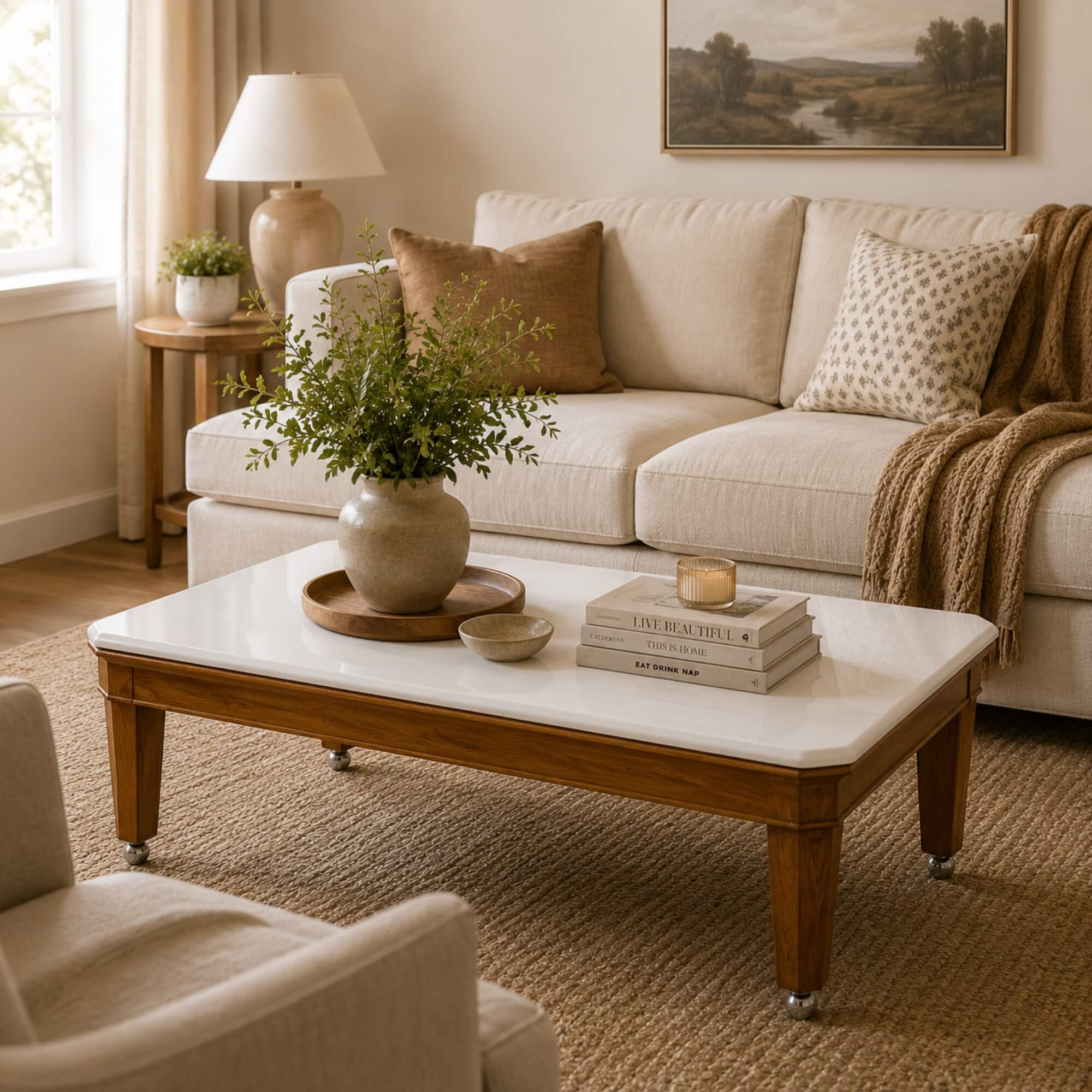Flavie Coffee Table With Polyster Marble Top- Modern Elegance for Everyday Living
