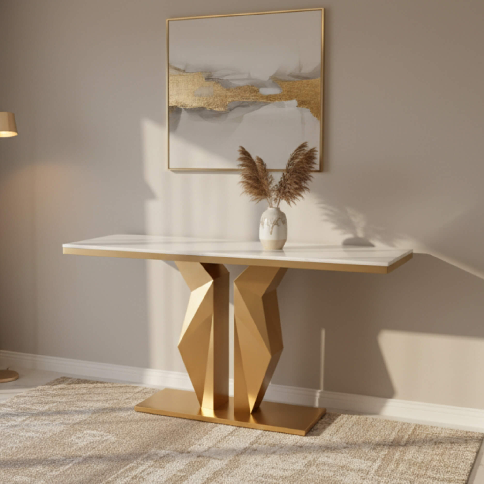 Cross Console Table CT10  Metallic Console Table with Marble Top