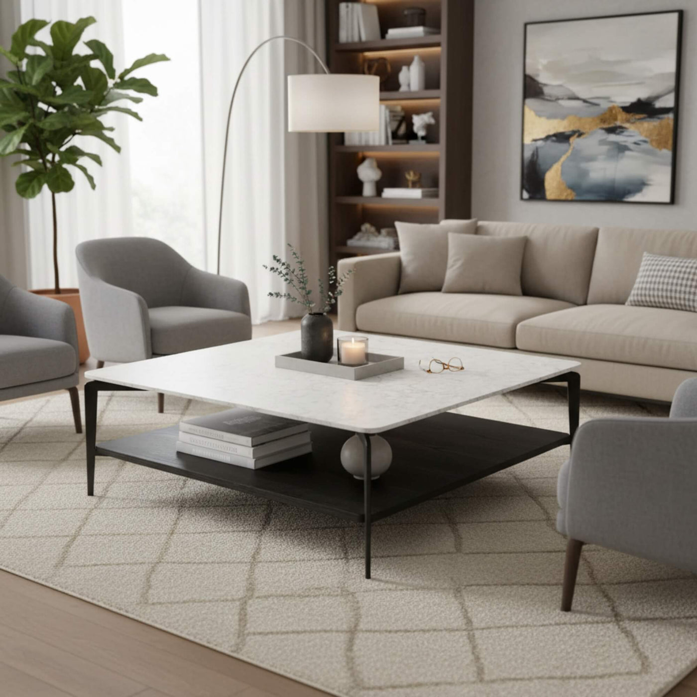 292E Coffee Table – Contemporary Contrast with Sleek Structural Elegance