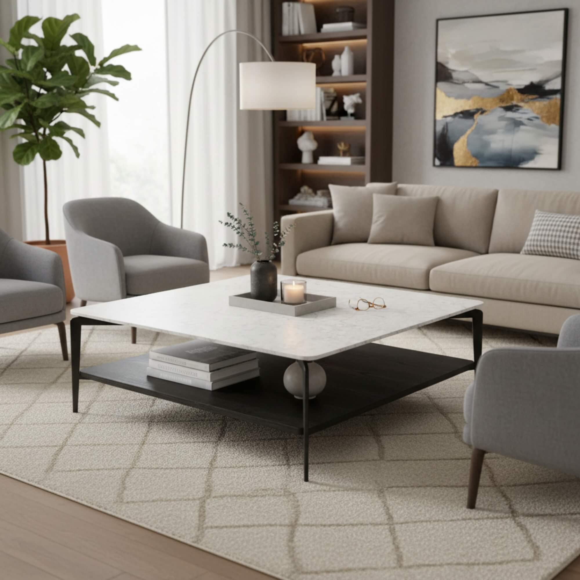 292E Coffee Table – Contemporary Contrast with Sleek Structural Elegance