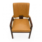 Pixel dining armchair in walnut and tan, front view