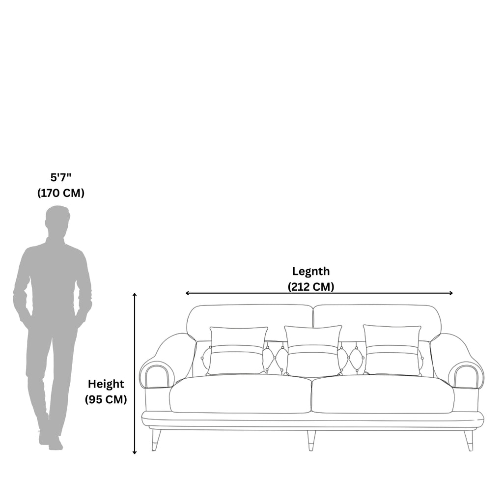 Moon 3-Seater Fabric Sofa - Comfortable & Modern Sofa for Living Rooms