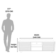 Measurement chart showing a person's height and a piece of furniture with dimensions.
