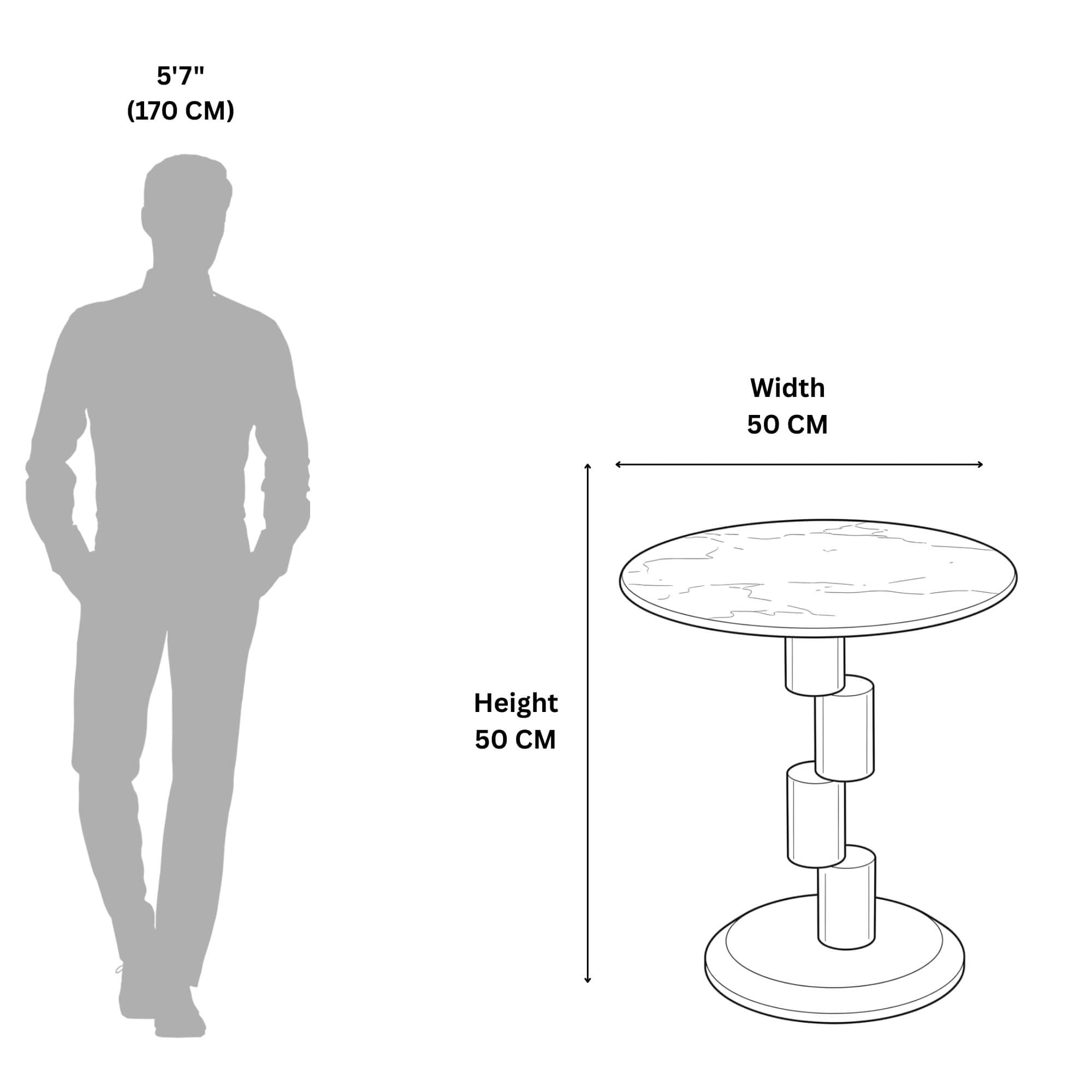 230# End Table  Round Marble-Finish Side Table with Modern Metal Base