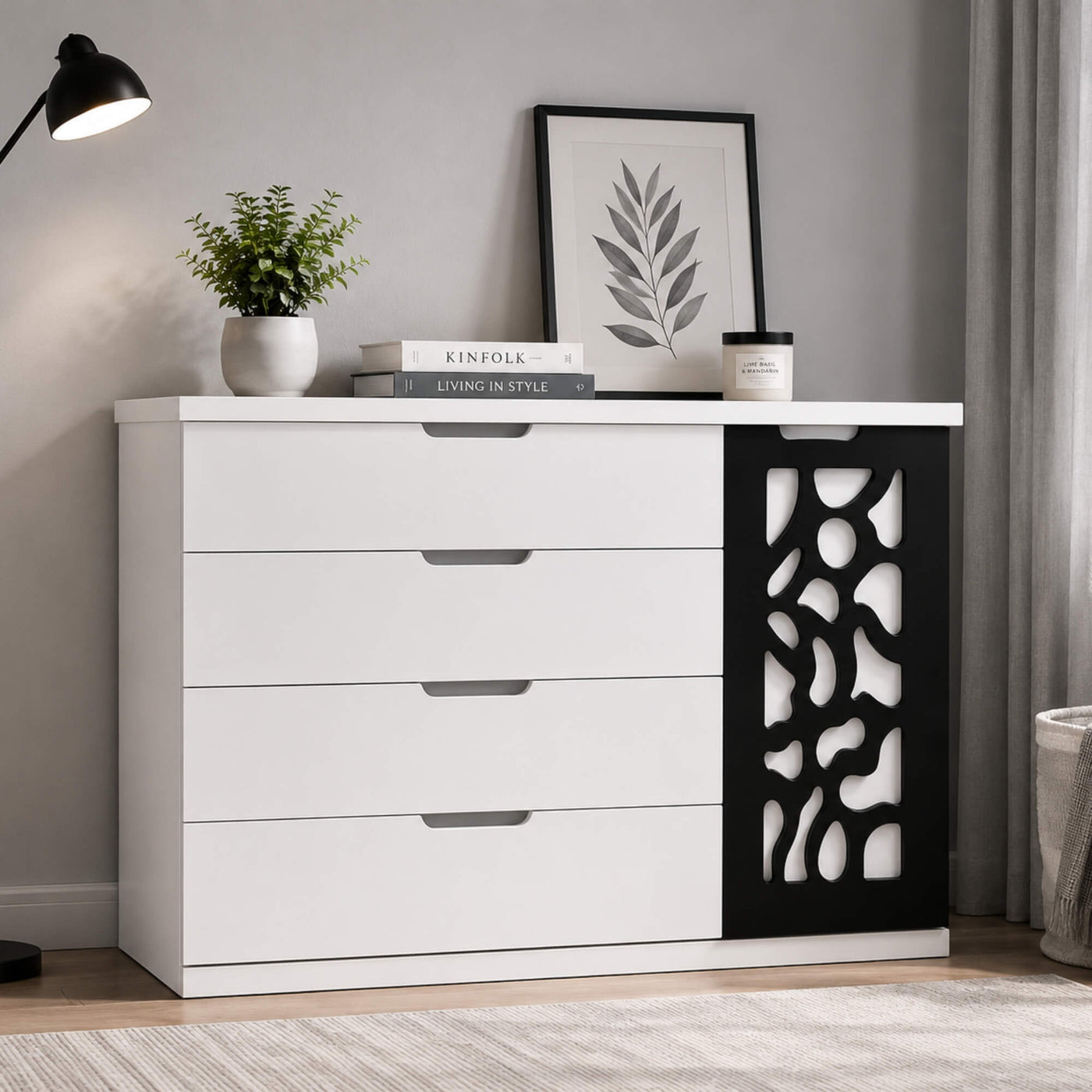 Ohio Chest Of Drawers- Sleek White Modern Storage Unit with 4 Spacious Drawers