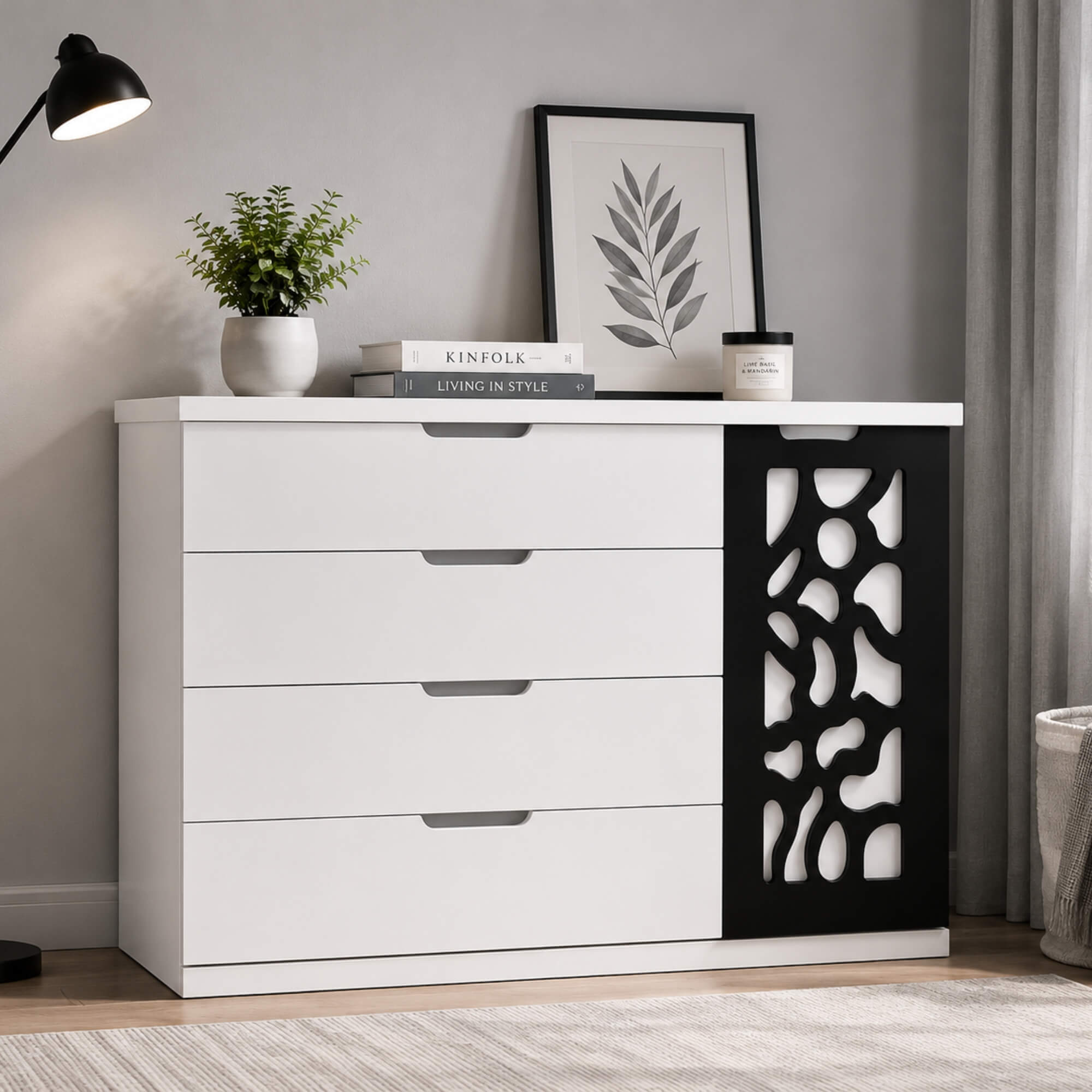 Ohio Chest Of Drawers- Sleek White Modern Storage Unit with 4 Spacious Drawers