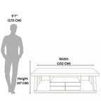 Measurement chart showing a table's dimensions relative to a standing person.