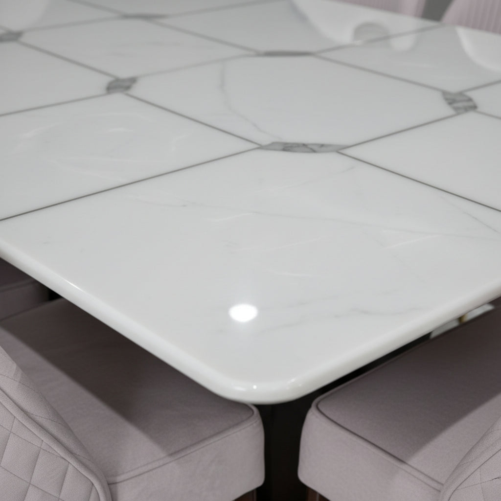 Marble 6-Seater Dining Table Set with Urban Chairs – Solid Wood & Marble