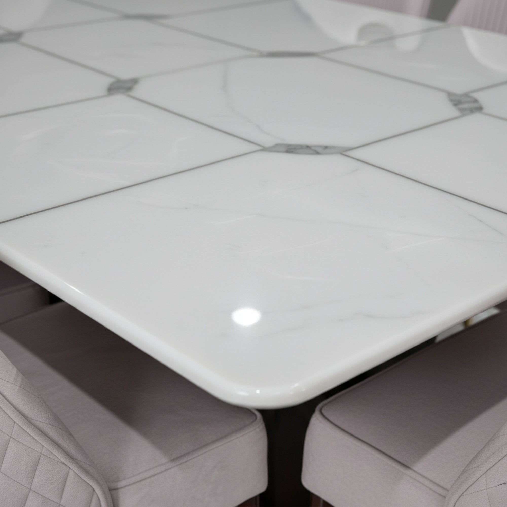 Marble 6-Seater Dining Table Set with Urban Chairs – Solid Wood & Marble