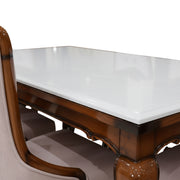 Ellipse marble top edge and carved apron close-up