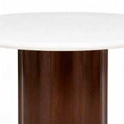Drum round marble top and walnut pedestal detail