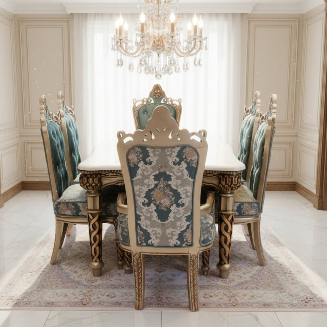 Sapphire 6-Seater Marble Dining Set â€“ A Statement of Royal Elegance