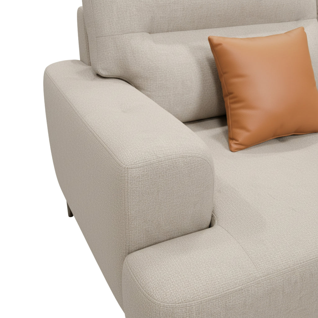 Compass Grey & Tan 3-Seater Fabric Sofa - Adjustable Backrest for Flexible Co