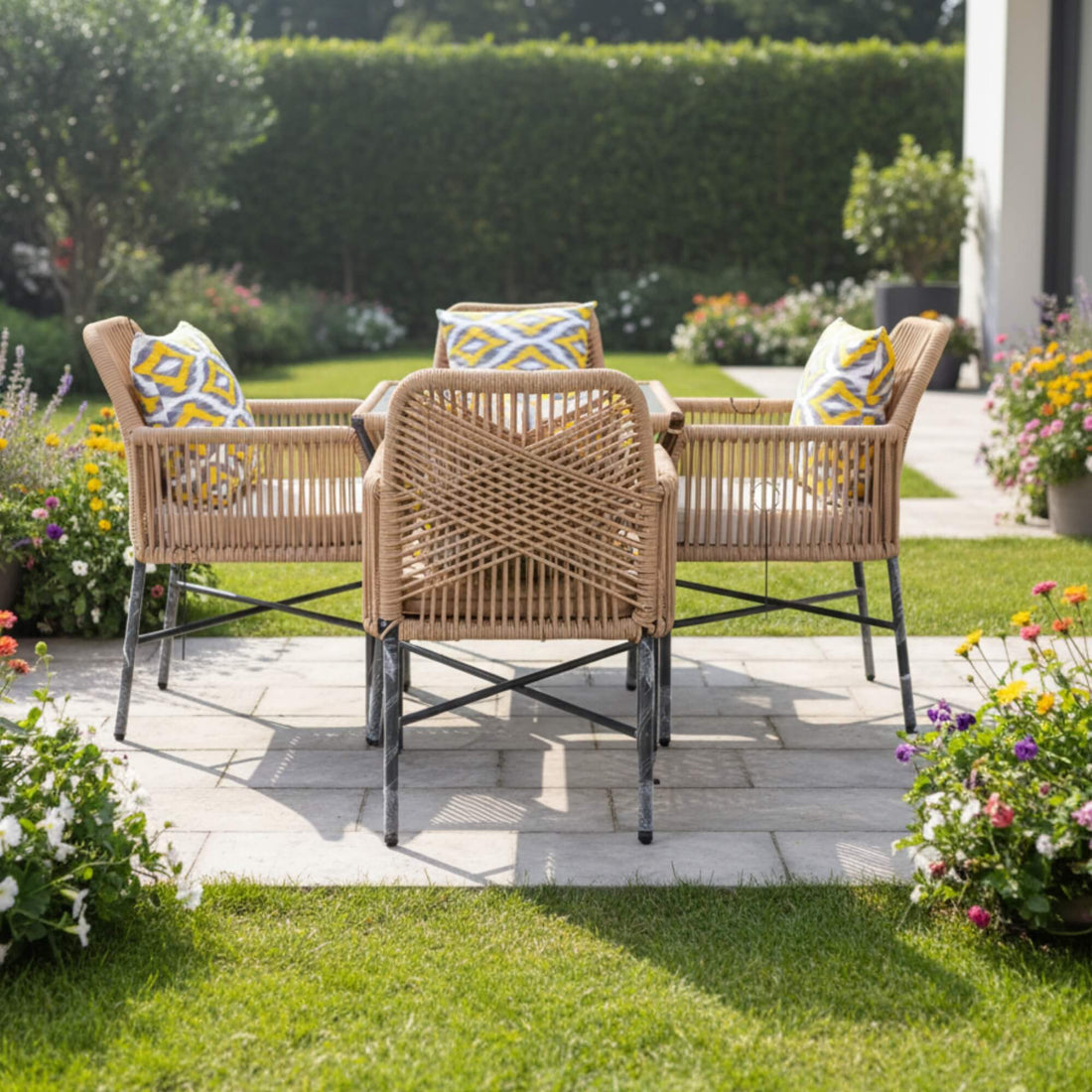 Garden Set RS5 - 4 Chairs with Glass Top Outdoor Table