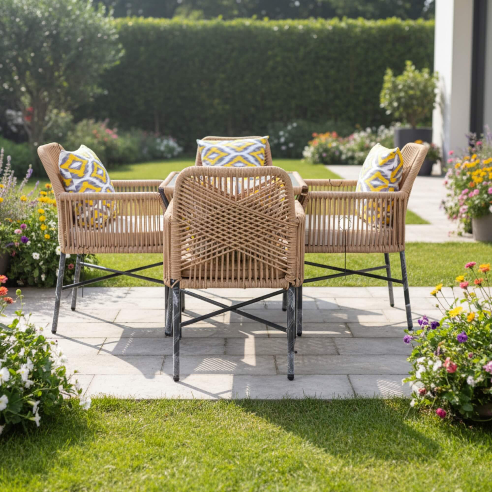 Garden Set RS5 - 4 Chairs with Glass Top Outdoor Table