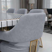 Epoxy dining armchair back and table edge close-up