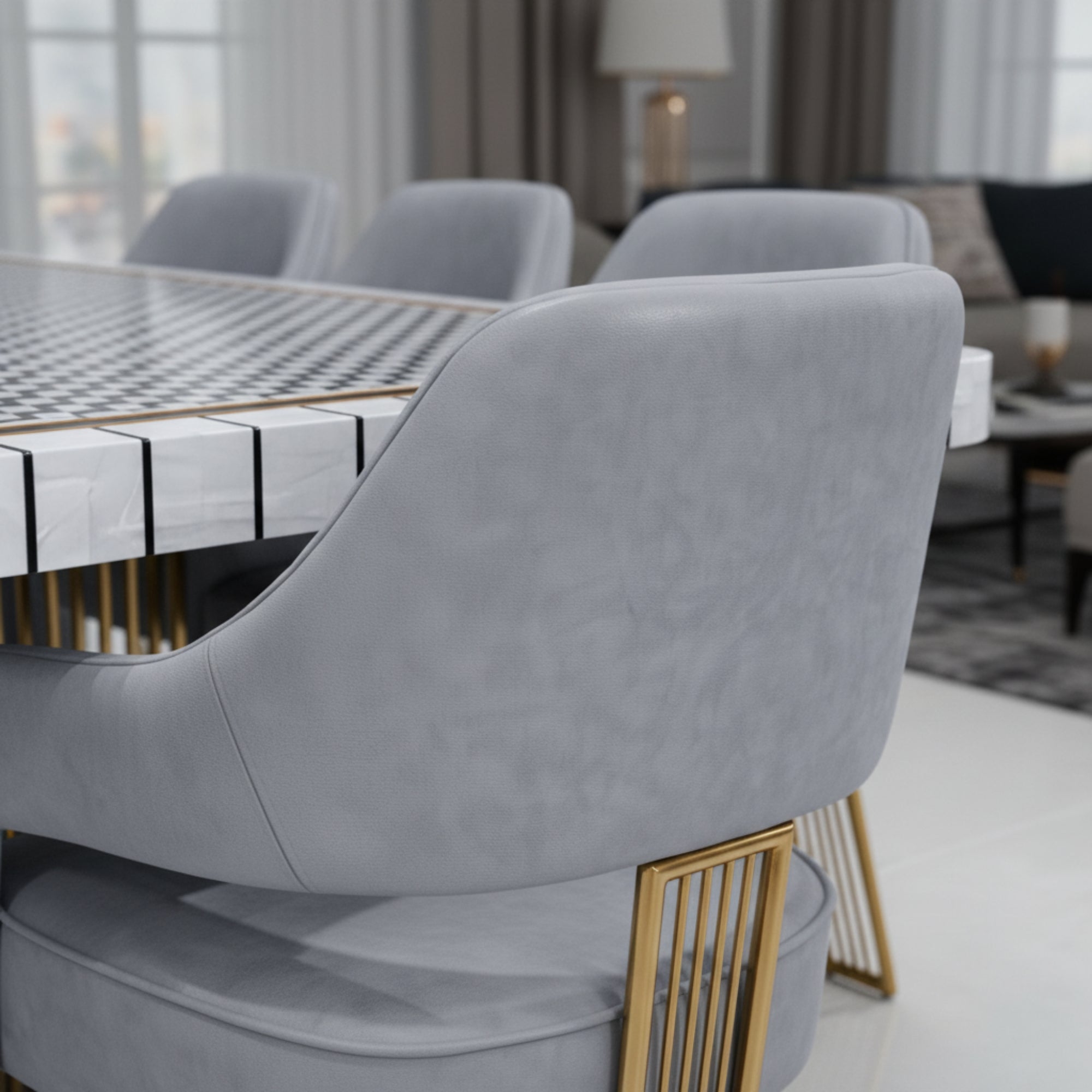 Epoxy 8-Seater Marble Dining Table Set – Premium SS Base Dining Furniture