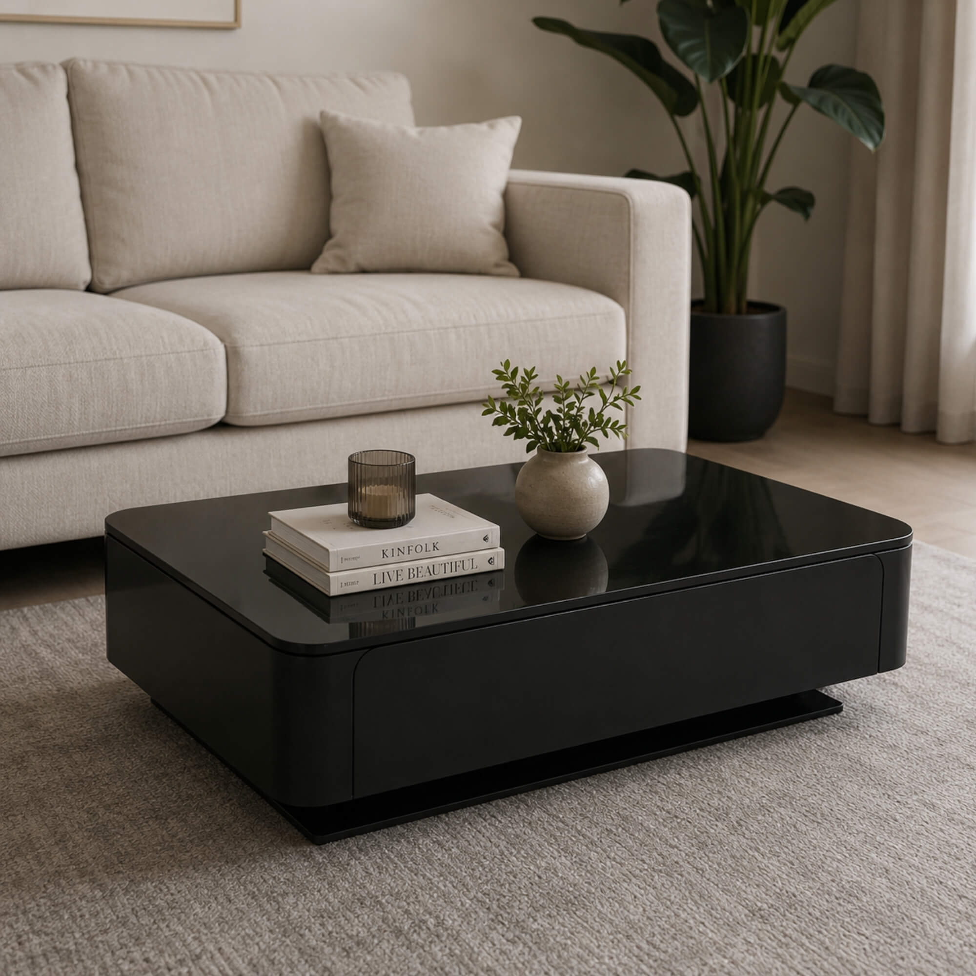 482E Coffee Table- Modern Glossy Black Center Table with Contemporary Design