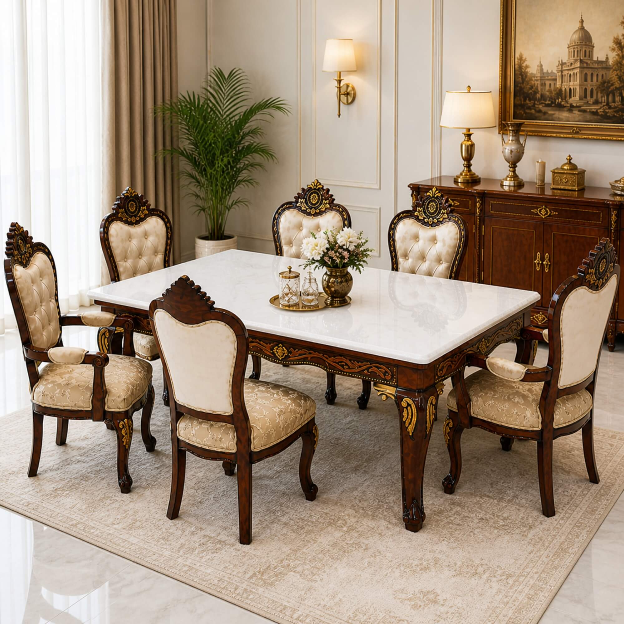 Bisaco Marble 6+1 Seater Dining Table – Refined Craftsmanship with Luxurious Marble Appeal