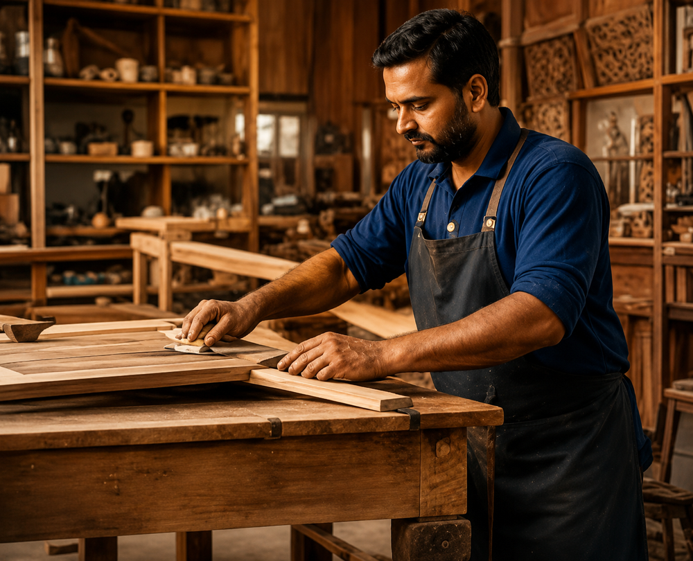 Craftsman working on furniture