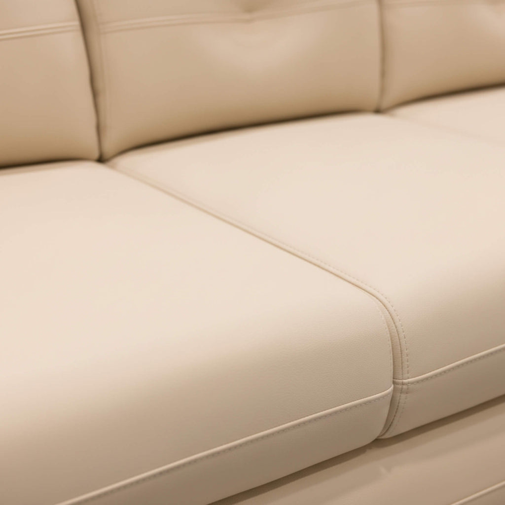 Dublin 2-Seater Leatherette Sofa depicts premium leatherette upholstery and soft cushioning with refined stitching for enhanced durability and comfort.