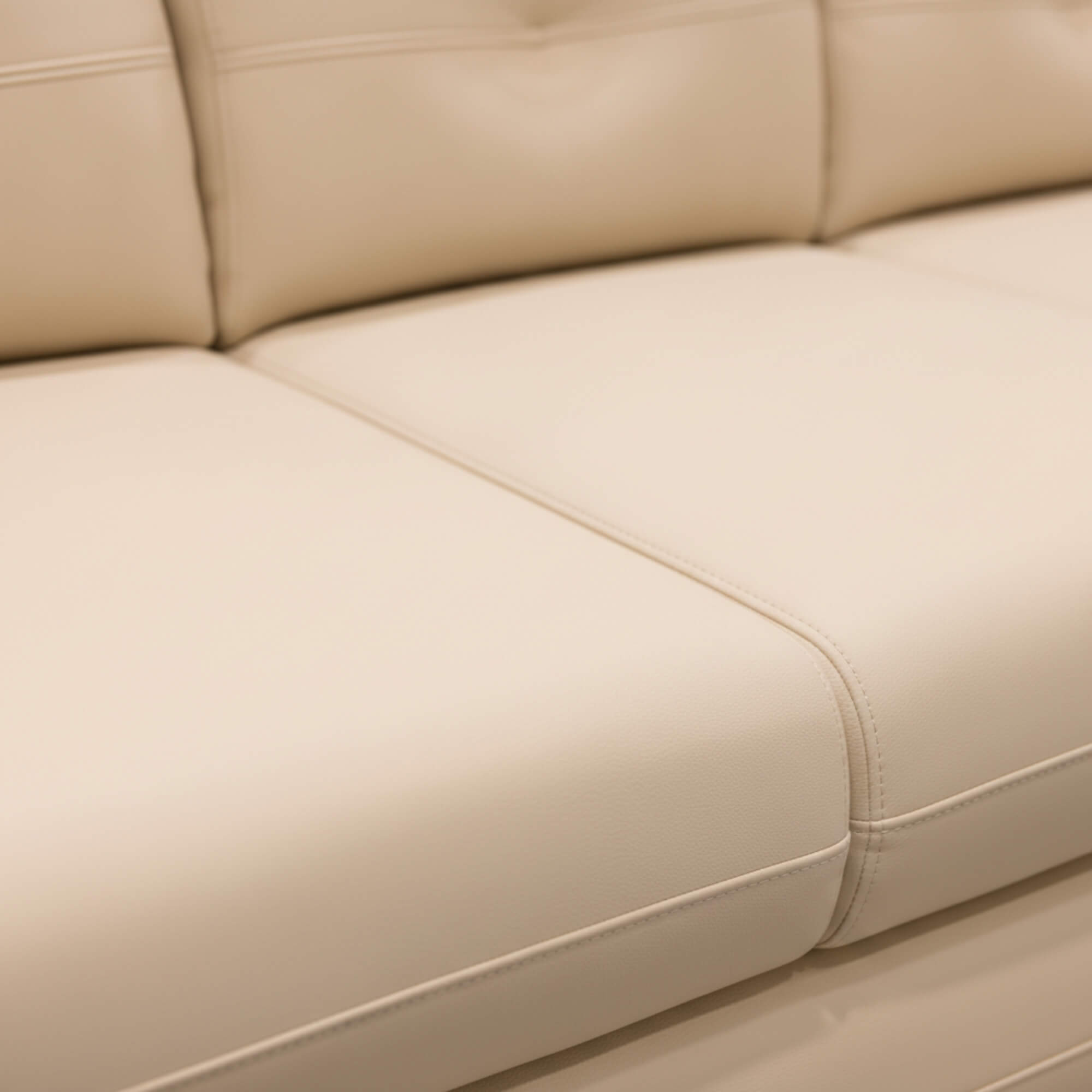 Dublin 2-Seater Leatherette Sofa depicts premium leatherette upholstery and soft cushioning with refined stitching for enhanced durability and comfort.