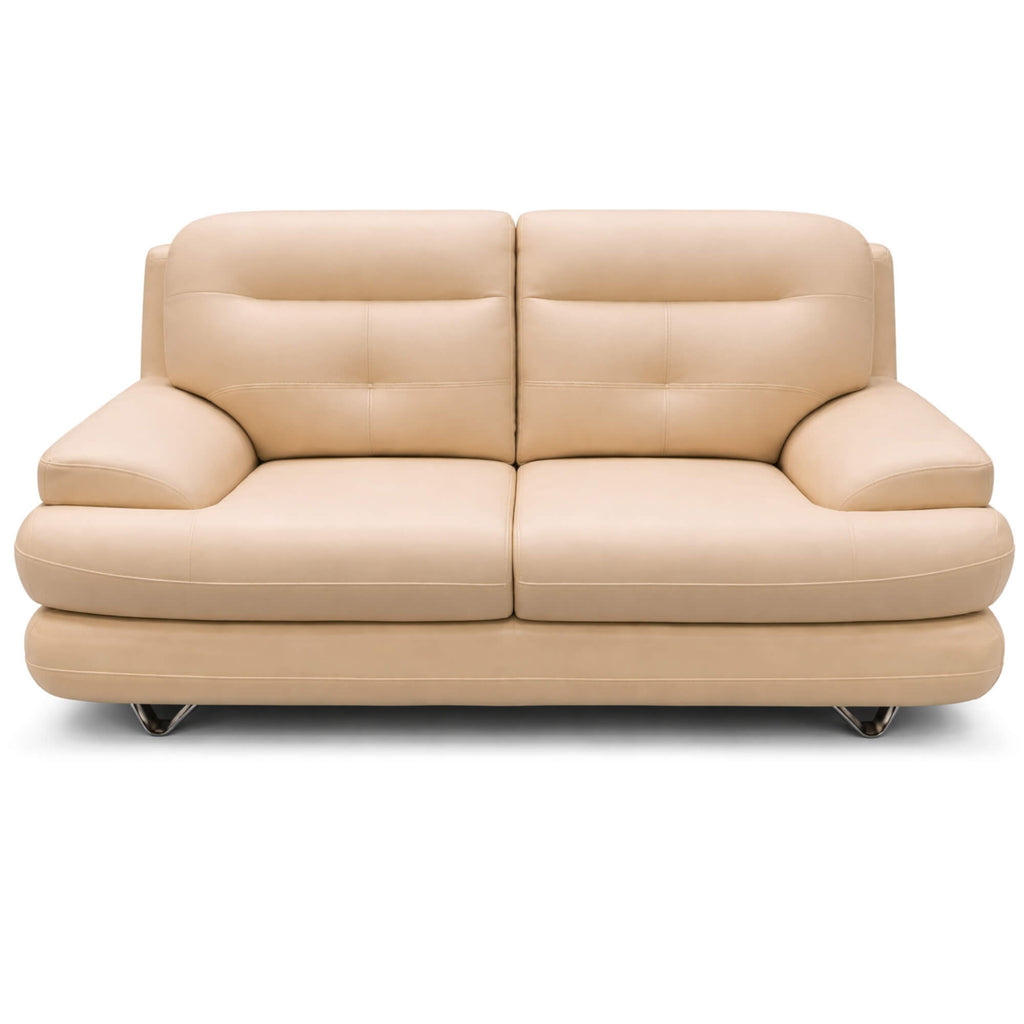 Dublin 2-Seater Leatherette Sofa exhibits compact 2-seater structure, cushioned armrests and elegant modern styling.