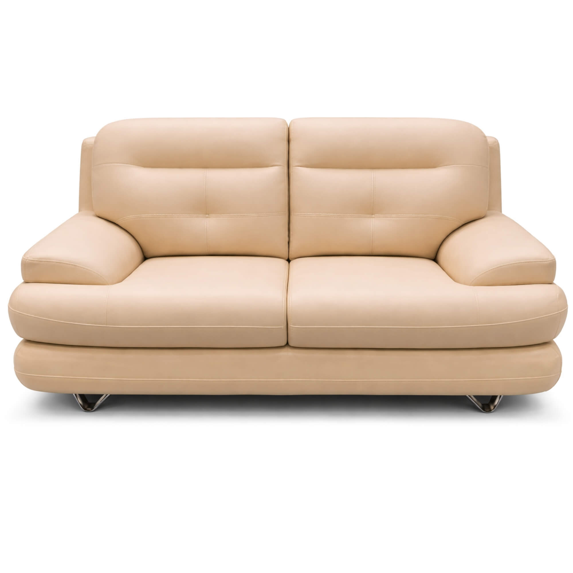Dublin 2-Seater Leatherette Sofa exhibits compact 2-seater structure, cushioned armrests and elegant modern styling.