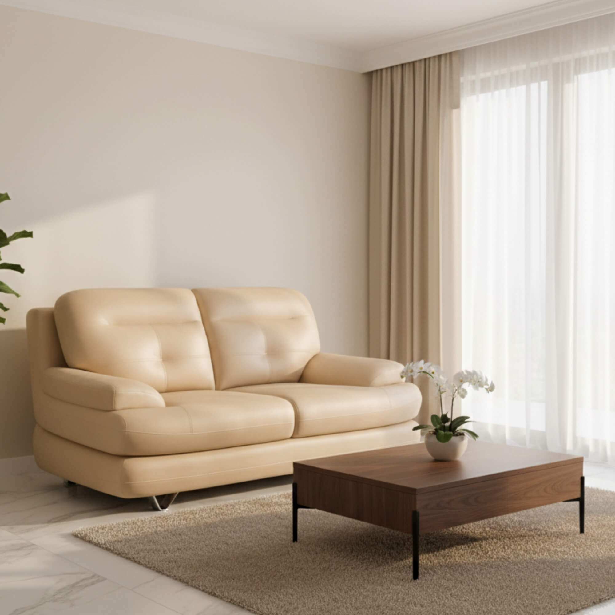 Dublin 2-Seater Leatherette Sofa in leatherette upholstery and metal legs
 | Krishna Furniture