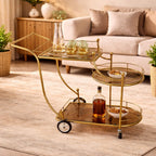 HJ4 Service Trolley- Gold Metal & Glass Elegance