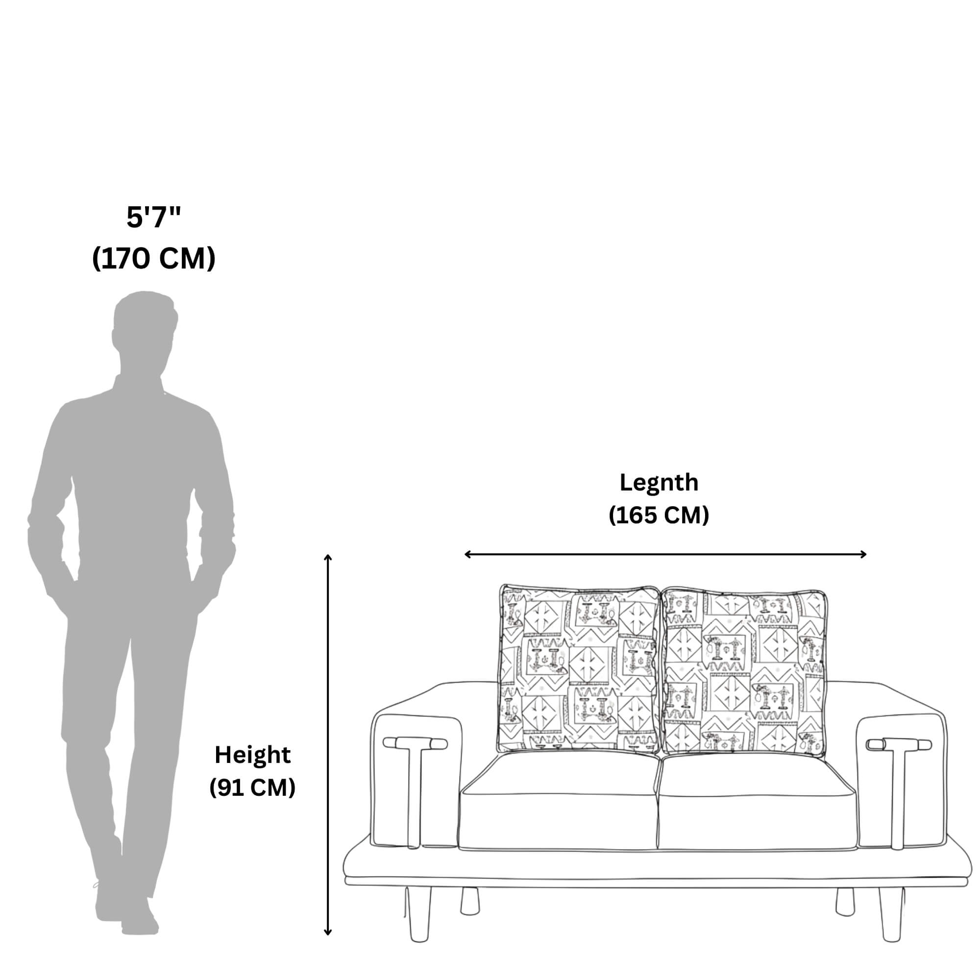 Lavish 2 Seater Sofa represents length and height for accurate space planning.