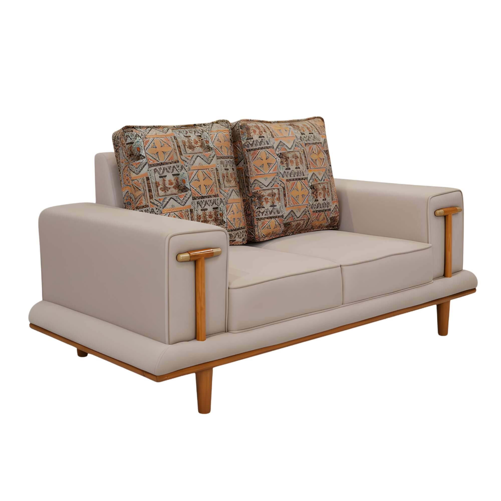  Lavish 2 Seater Sofa reveals sleek structure, supportive backrest, and compact space-saving design.