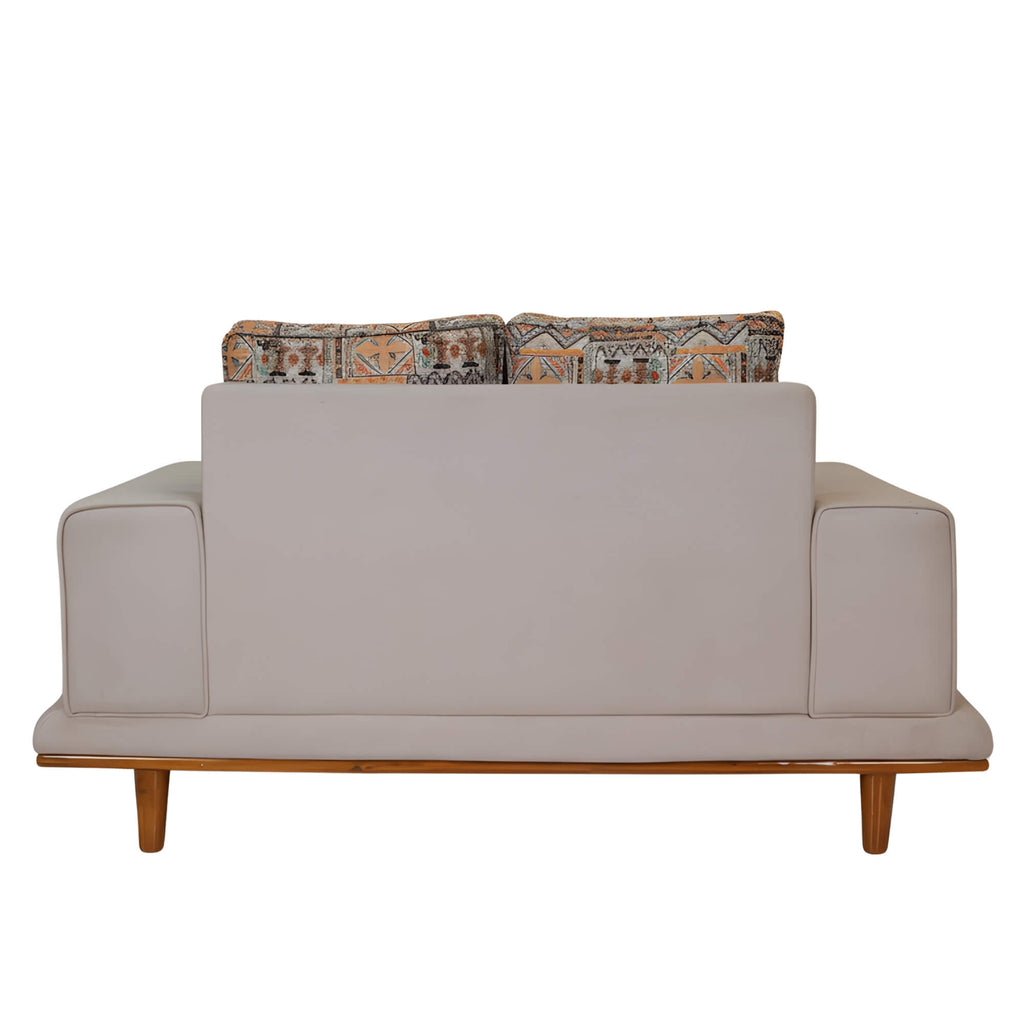  Lavish 2 Seater Sofa’s premium and elegant fabric upholstery and stitching are being shown which features sofa’s durability.