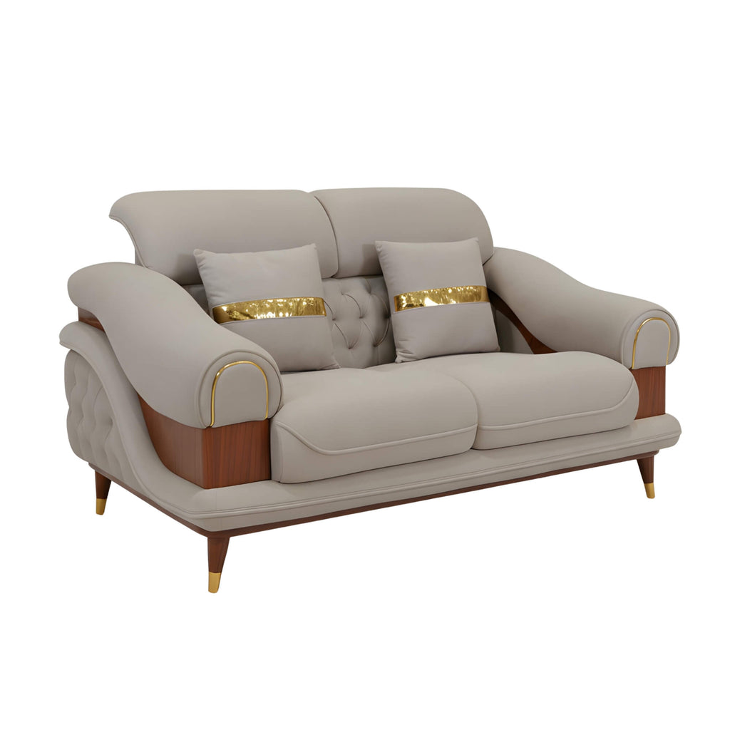Moon 2 Seater Fabric Sofa reveals elegant armrests, cozy seating and refined stitching details