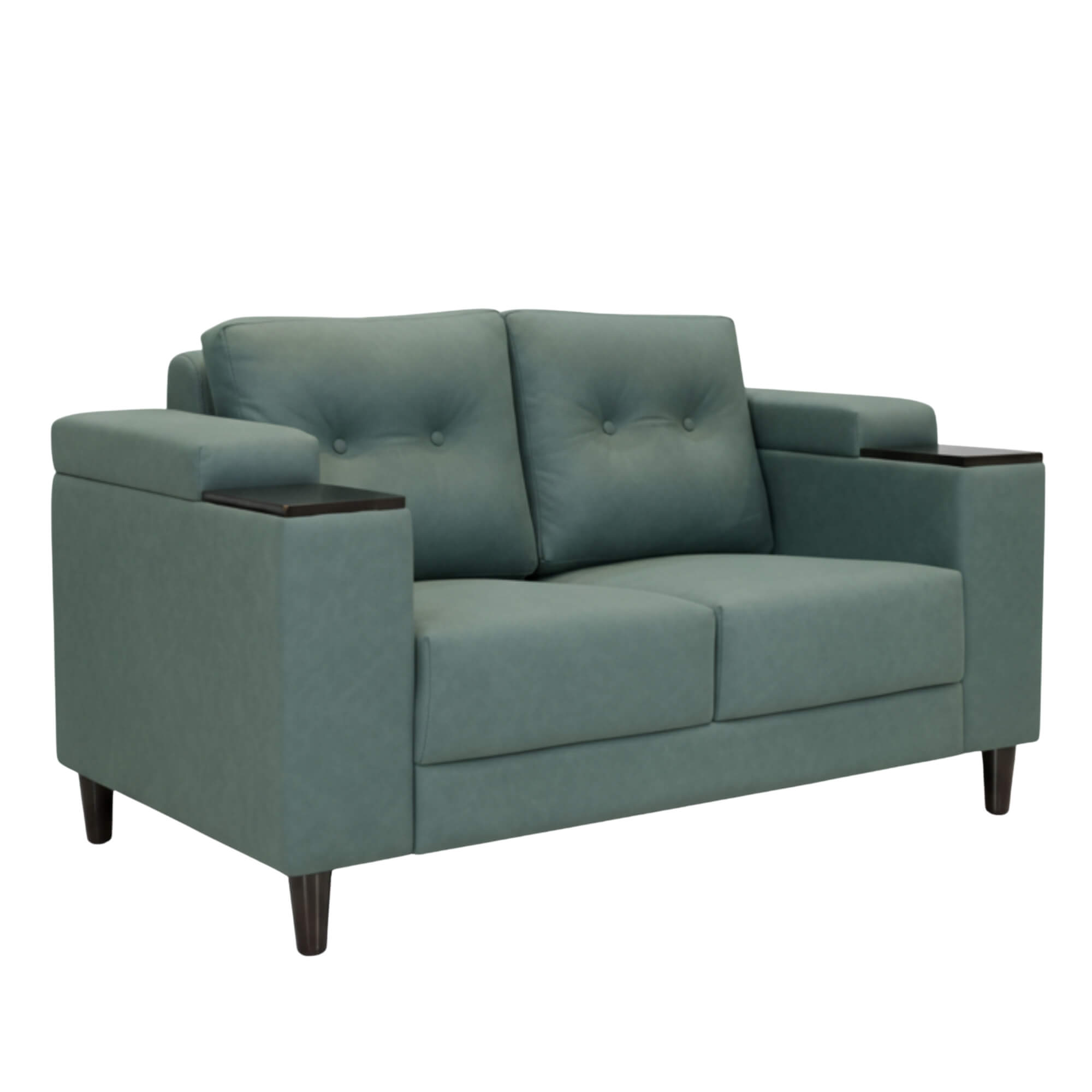 Pacific 2-seater Fabric features plush cushioning, sleek armrests, and modern metallic legs.