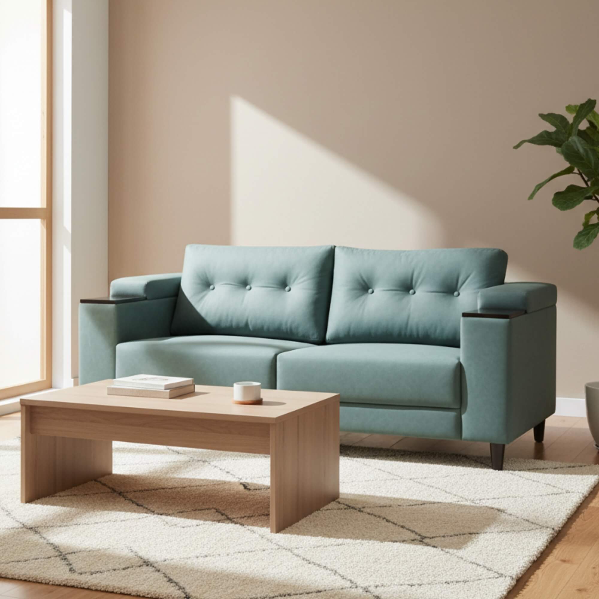 Pacific 3 Seater Sofa in grey colour and matte finish with leatherette upholstery| Krishna Furniture.