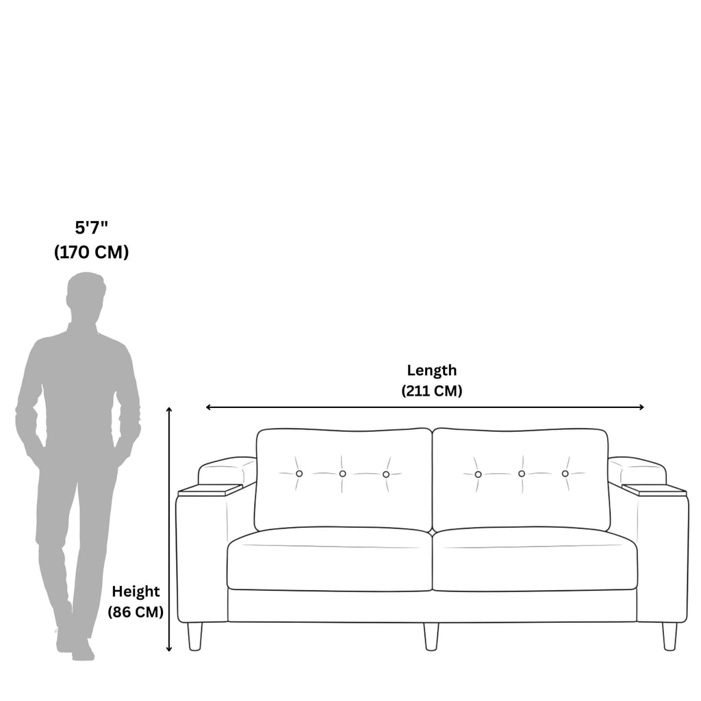 Pacific 3 Seater Sofa represents length and height for convenient space planning.