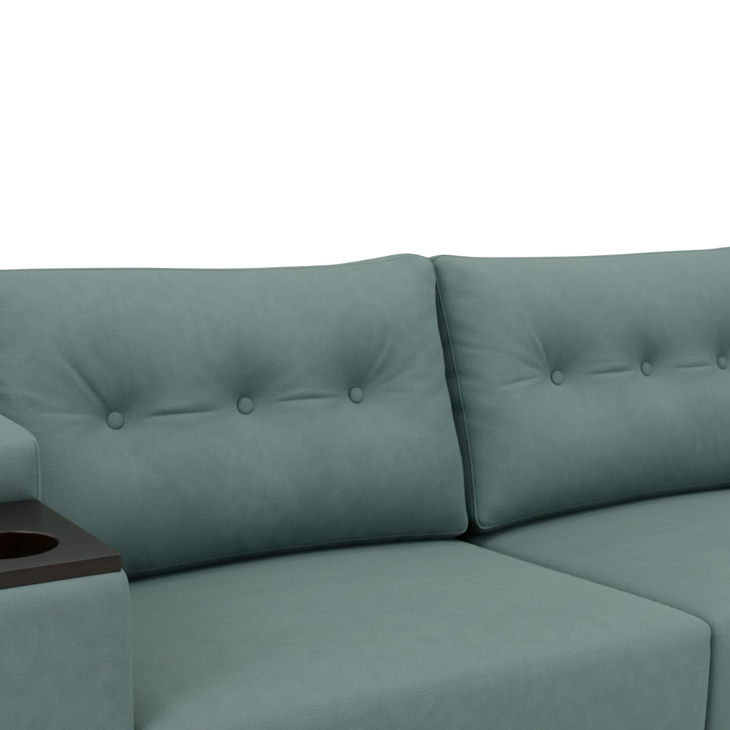 Pacific 3 Seater Sofa’s soft cushioned backrest and modern silhouette is exhibited.