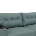 Pacific 3 Seater Sofa’s soft cushioned backrest and modern silhouette is exhibited.