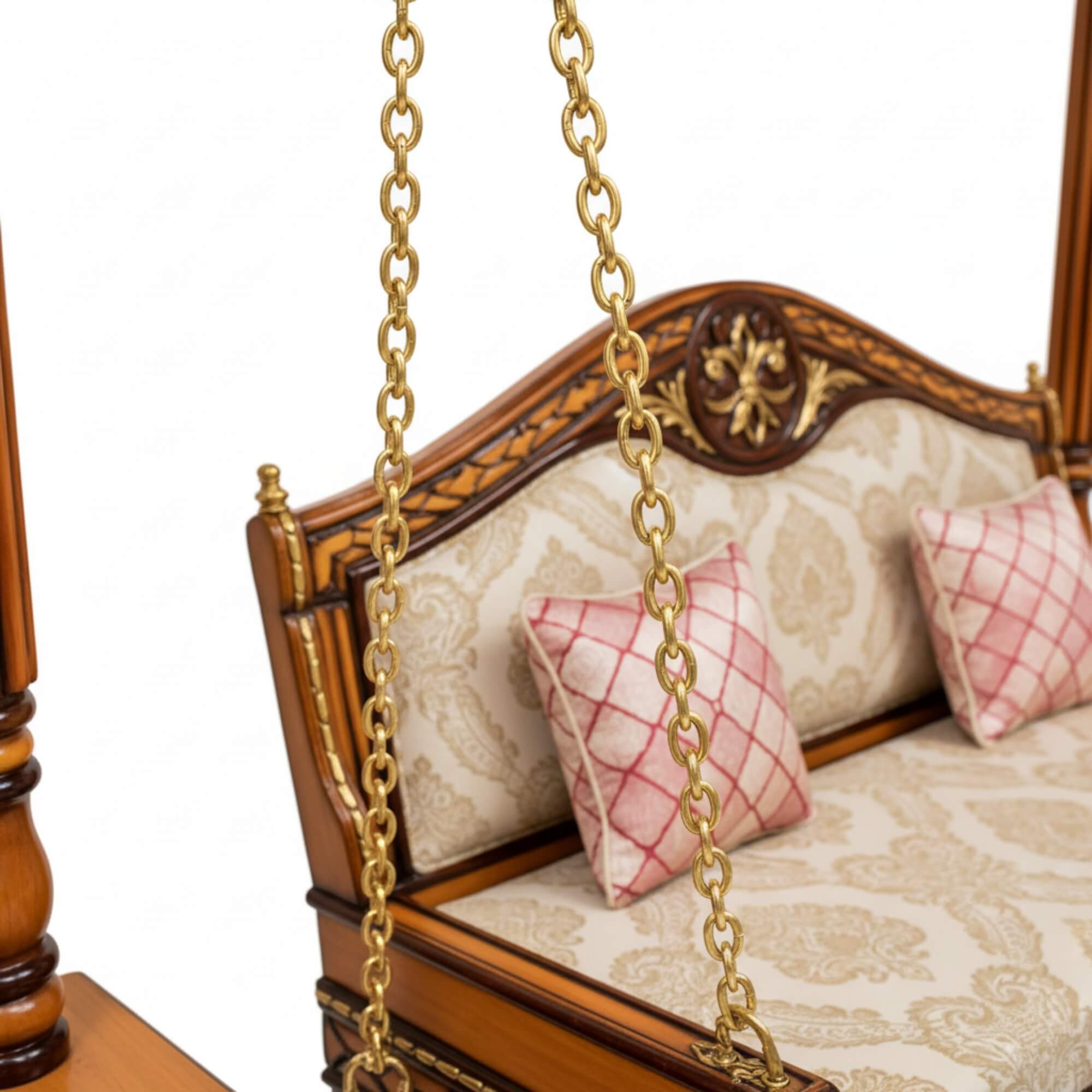Gold chain view near headboard on swing | qivly:v1:h:910ce98de2e15de79d1fddfdf53cb688