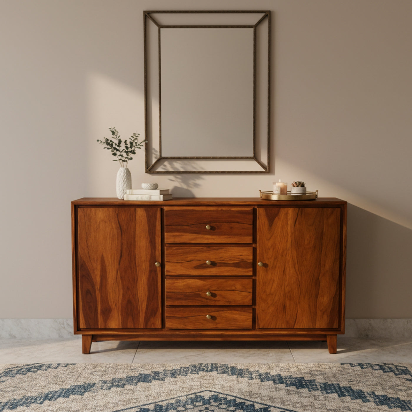 Classic Multiunit- Elegant Sheesham Wood Storage with Sleek Walnut Finish